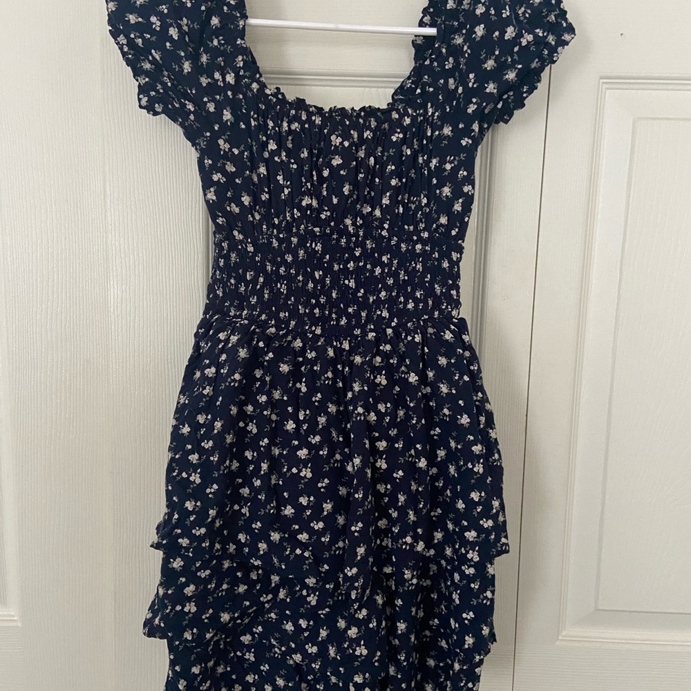 Floral Smocked Navy Dress